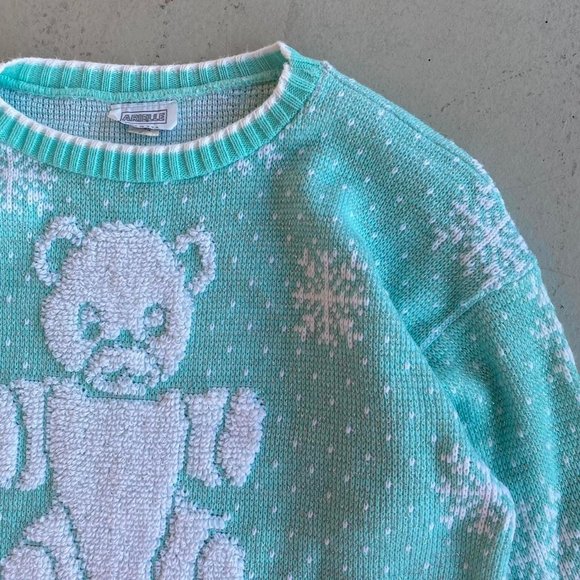 Vintage Teddy Bear Light Blue/Pink Knit - Picture 2 of 4